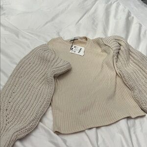 Zara Cream Ribbed Knit Top